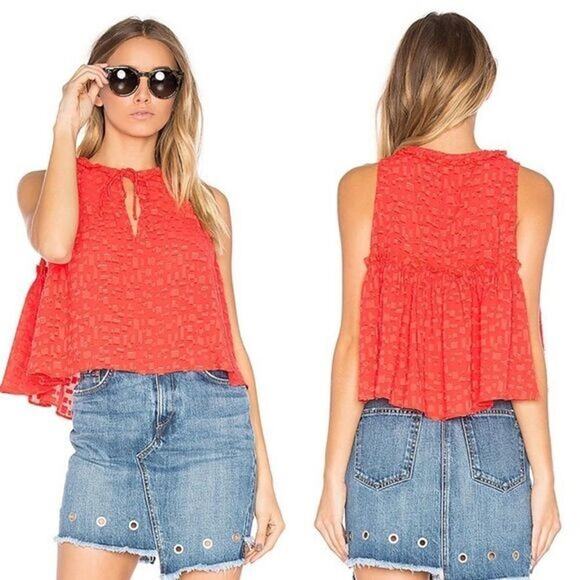 IRO Ragnhild Swing Textured Babydoll Tank in Red/Orange Size 6 / 36 - Picture 1 of 6
